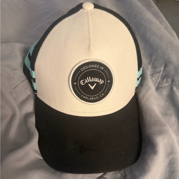 Callaway Golf Trucker Mesh Snapback Adjustable Hat Cap with light blue stripes. - Picture 2 of 5